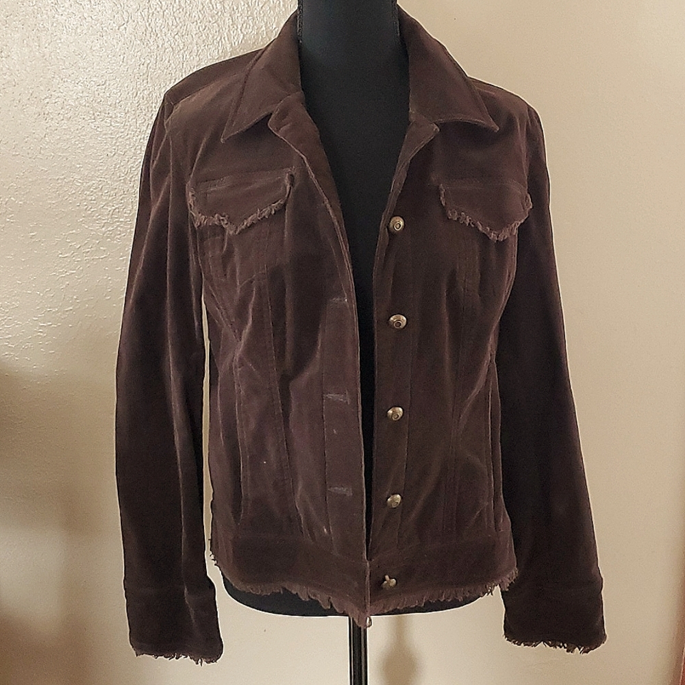 Tribal Brown Corduroy Fringe Detail Jacket Size 6